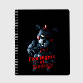 Тетрадь с принтом Five Nights At Freddys в Кировске, 100% бумага | 48 листов, плотность листов — 60 г/м2, плотность картонной обложки — 250 г/м2. Листы скреплены сбоку удобной пружинной спиралью. Уголки страниц и обложки скругленные. Цвет линий — светло-серый
 | five nights at freddys | foxy | аниматроники | игра | компьютерная игра | робот | фокси | фредди | фреди | чика