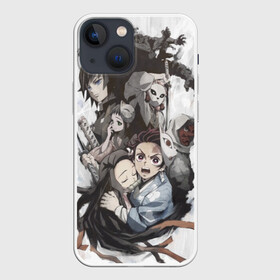 Чехол для iPhone 13 mini с принтом Kimetsu no Yaiba на сером в Кировске,  |  | blade | blade of demon | demon | demon slayer | kimetsu | kimetsu no yaiba | slayer | yaiba | клинок | клинок рассекающий демонов | рассекающий демонов