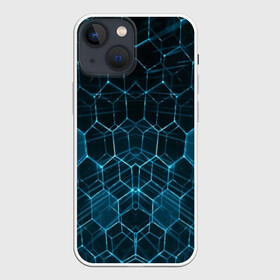 Чехол для iPhone 13 mini с принтом НЕОНОВАЯ БРОНЯ в Кировске,  |  | abstraction | cyber | cyberpunk | future | geometry | hexagon | techno | texture | абстракция | броня | геометрия | кибер | краски | неон | неоновый | сетка | соты | стальная броня | текстура | шестигранники