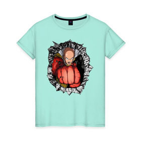Женская футболка хлопок с принтом Сайтама в Кировске, 100% хлопок | прямой крой, круглый вырез горловины, длина до линии бедер, слегка спущенное плечо | 