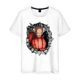 Мужская футболка хлопок с принтом Сайтама в Кировске, 100% хлопок | прямой крой, круглый вырез горловины, длина до линии бедер, слегка спущенное плечо. | 