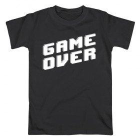 Мужская футболка хлопок с принтом Game Over в Кировске, 100% хлопок | прямой крой, круглый вырез горловины, длина до линии бедер, слегка спущенное плечо. | game | pixels | retro | игра | игра окончена | игры | пиксели | пиксель | ретро