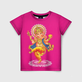 Детская футболка 3D с принтом Ганеша в Кировске, 100% гипоаллергенный полиэфир | прямой крой, круглый вырез горловины, длина до линии бедер, чуть спущенное плечо, ткань немного тянется | Тематика изображения на принте: character | deity | elephant | four | ganesh | god | gold | hands | head | hinduism | jewel | jewels | lord | ornament | pattern | well being | wisdom | благополучие | бог | божество | владыка | ганеша | голова | драгоценности | золото | индуизм | мудрост