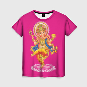 Женская футболка 3D с принтом Ганеша в Кировске, 100% полиэфир ( синтетическое хлопкоподобное полотно) | прямой крой, круглый вырез горловины, длина до линии бедер | Тематика изображения на принте: character | deity | elephant | four | ganesh | god | gold | hands | head | hinduism | jewel | jewels | lord | ornament | pattern | well being | wisdom | благополучие | бог | божество | владыка | ганеша | голова | драгоценности | золото | индуизм | мудрост