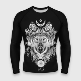 Мужской рашгард 3D с принтом Ацтекский волк в Кировске,  |  | animal | art | aztec | black and white | ca | crystals | dreams | feathers | graphics | head | look | muzzle | ornament | patterns | predator | style | wild | wolf | взгляд | волк | голова | графика | дикий | животное | искусство | кристаллы | ловец | мор