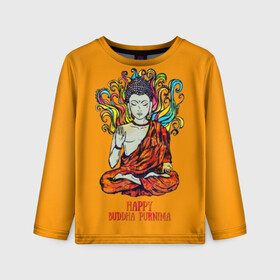 Детский лонгслив 3D с принтом Happy Buddha Purnima в Кировске, 100% полиэстер | длинные рукава, круглый вырез горловины, полуприлегающий силуэт
 | buddha | golden | happy | indian | kesa | lotus | monk | orange | ornament | pattern | pose | religion | shakyamuni | spiritual | te | будда | буддизм | духовный | золотой | индийский | кашая | кэса | лотос | оранжевый | орнамент | основатель | по