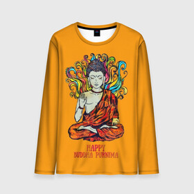 Мужской лонгслив 3D с принтом Happy Buddha Purnima в Кировске, 100% полиэстер | длинные рукава, круглый вырез горловины, полуприлегающий силуэт | Тематика изображения на принте: buddha | golden | happy | indian | kesa | lotus | monk | orange | ornament | pattern | pose | religion | shakyamuni | spiritual | te | будда | буддизм | духовный | золотой | индийский | кашая | кэса | лотос | оранжевый | орнамент | основатель | по