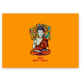 Поздравительная открытка с принтом Happy Buddha Purnima в Кировске, 100% бумага | плотность бумаги 280 г/м2, матовая, на обратной стороне линовка и место для марки
 | buddha | golden | happy | indian | kesa | lotus | monk | orange | ornament | pattern | pose | religion | shakyamuni | spiritual | te | будда | буддизм | духовный | золотой | индийский | кашая | кэса | лотос | оранжевый | орнамент | основатель | по