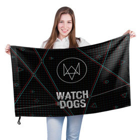 Флаг 3D с принтом WATCH DOGS в Кировске, 100% полиэстер | плотность ткани — 95 г/м2, размер — 67 х 109 см. Принт наносится с одной стороны | action | ct os | ded sec | fox | gamer | glitch | hacker | player | watch dogs | watch dogs 2 | глитч | знак лиса | игра | компьютерная игра | хакер