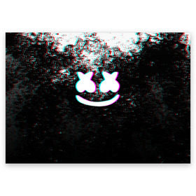 Поздравительная открытка с принтом MARSHMELLO GLITCH в Кировске, 100% бумага | плотность бумаги 280 г/м2, матовая, на обратной стороне линовка и место для марки
 | Тематика изображения на принте: dj | glitch | marshmello | usa | америка | глитч | клубная музыка | маршмелло | музыка | музыкант