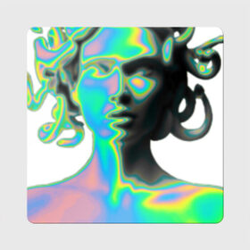 Магнит виниловый Квадрат с принтом Gorgon Medusa в Кировске, полимерный материал с магнитным слоем | размер 9*9 см, закругленные углы | Тематика изображения на принте: gorgon medusa | бог | богиня | горгона медуза | змеи | змея | камень | необычно | статуя
