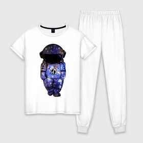 Женская пижама хлопок с принтом космос в Кировске, 100% хлопок | брюки и футболка прямого кроя, без карманов, на брюках мягкая резинка на поясе и по низу штанин | астрономия | вселенная | галактика | графика | звезды | инопланетяне | космос | нло
