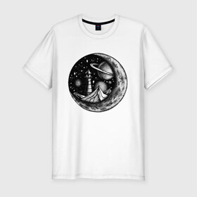 Мужская футболка премиум с принтом космос в Кировске, 92% хлопок, 8% лайкра | приталенный силуэт, круглый вырез ворота, длина до линии бедра, короткий рукав | астрономия | вселенная | галактика | графика | звезды | инопланетяне | космос | луна | нло