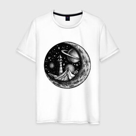 Мужская футболка хлопок с принтом космос в Кировске, 100% хлопок | прямой крой, круглый вырез горловины, длина до линии бедер, слегка спущенное плечо. | астрономия | вселенная | галактика | графика | звезды | инопланетяне | космос | луна | нло