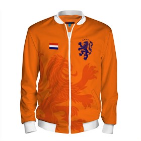 Мужской бомбер 3D с принтом Сборная Голландии в Кировске, 100% полиэстер | застегивается на молнию, по бокам два кармана без застежек, по низу бомбера и на воротнике - эластичная резинка | Тематика изображения на принте: holland | nederland | netherlands | голландия | нидерланды | сборная голландии | сборная голландии по футболу | сборная нидерландов | форма | футбольные сборные | чемпионат