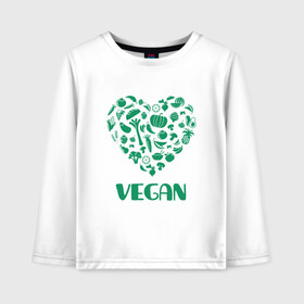 Детский лонгслив хлопок с принтом Vegan в Кировске, 100% хлопок | круглый вырез горловины, полуприлегающий силуэт, длина до линии бедер | earth | green | greenpaece | nature | sport | vegan | world | yoga | веган | вегетарианец | гринпис | дерево | еда | животные | жизнь | здоровье | зеленый | йога | лес | любовь | мир | овощи | пища | планета | природа | растение