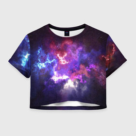 Женская футболка Cropp-top с принтом Космос в Кировске, 100% полиэстер | круглая горловина, длина футболки до линии талии, рукава с отворотами | galaxy | nebula | space | star | абстракция | вселенная | галактика | звезда | звезды | космический | планеты