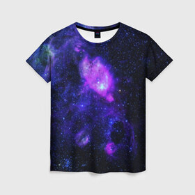 Женская футболка 3D с принтом Космос в Кировске, 100% полиэфир ( синтетическое хлопкоподобное полотно) | прямой крой, круглый вырез горловины, длина до линии бедер | galaxy | nebula | space | star | абстракция | вселенная | галактика | звезда | звезды | космический | планеты