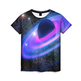 Женская футболка 3D с принтом САТУРН в Кировске, 100% полиэфир ( синтетическое хлопкоподобное полотно) | прямой крой, круглый вырез горловины, длина до линии бедер | galaxy | nebula | space | star | абстракция | вселенная | галактика | звезда | звезды | космический | планеты