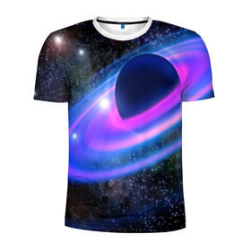 Мужская футболка 3D спортивная с принтом САТУРН в Кировске, 100% полиэстер с улучшенными характеристиками | приталенный силуэт, круглая горловина, широкие плечи, сужается к линии бедра | galaxy | nebula | space | star | абстракция | вселенная | галактика | звезда | звезды | космический | планеты