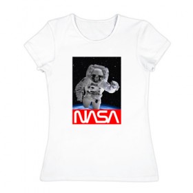 Женская футболка хлопок с принтом NASA в Кировске, 100% хлопок | прямой крой, круглый вырез горловины, длина до линии бедер, слегка спущенное плечо | galaxy | nasa | space | space company | star | астрономия | галактика | звезды | космическая компания | космос | наса