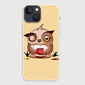 Чехол для iPhone 13 mini с принтом Сова Кофеман в Кировске,  |  | coffee | coffee lover | dormouse | gourmet | lover | owl | owls | гурман | кофе | кофеман | любитель | сова | совушка | совы | соня