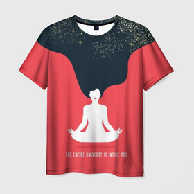 Мужская футболка 3D с принтом International Yoga Day  в Кировске, 100% полиэфир | прямой крой, круглый вырез горловины, длина до линии бедер | black | day | ethnic | flower | girl | hair | international | lights | lips | lotus | red | sky | space | stars | woman | yoga | волосы | губы | девушка | день | женщина | звезды | йог | космос | красные | лотос | медитация | международный | небо | огни |