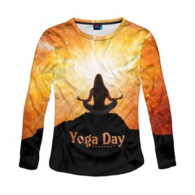 Женский лонгслив 3D с принтом International Yoga Day в Кировске, 100% полиэстер | длинные рукава, круглый вырез горловины, полуприлегающий силуэт | 21 июня | day | energy | girl | international | ju | lightning | lotus | meditation | mountain | pose | silhouette | sky | space | stars | universe | woman | yoga | yogi | вселенная | гора | девушка | день | женщина | звёзды | йог | йоги | космос | лотос 