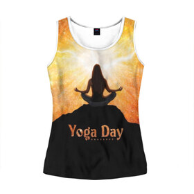 Женская майка 3D с принтом International Yoga Day в Кировске, 100% полиэстер | круглая горловина, прямой силуэт, длина до линии бедра | 21 июня | day | energy | girl | international | ju | lightning | lotus | meditation | mountain | pose | silhouette | sky | space | stars | universe | woman | yoga | yogi | вселенная | гора | девушка | день | женщина | звёзды | йог | йоги | космос | лотос 