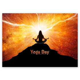 Поздравительная открытка с принтом International Yoga Day в Кировске, 100% бумага | плотность бумаги 280 г/м2, матовая, на обратной стороне линовка и место для марки
 | 21 июня | day | energy | girl | international | ju | lightning | lotus | meditation | mountain | pose | silhouette | sky | space | stars | universe | woman | yoga | yogi | вселенная | гора | девушка | день | женщина | звёзды | йог | йоги | космос | лотос 