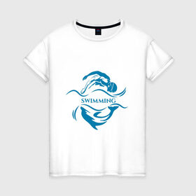 Женская футболка хлопок с принтом Плавание в Кировске, 100% хлопок | прямой крой, круглый вырез горловины, длина до линии бедер, слегка спущенное плечо | бассейн | вода | волна | дельфин | плавание | пловец