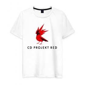 Мужская футболка хлопок с принтом CD RPOJECT RED в Кировске, 100% хлопок | прямой крой, круглый вырез горловины, длина до линии бедер, слегка спущенное плечо. | Тематика изображения на принте: 2019 | cd project red | cyberpunk 2077 | future | hack | night city | samurai | sci fi | андроиды | безумие | будущее | киберпанк 2077 | логотип | роботы | самураи | фантастика | цифры