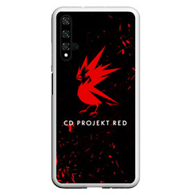 Чехол для Honor 20 с принтом CD RPOJECT RED в Кировске, Силикон | Область печати: задняя сторона чехла, без боковых панелей | Тематика изображения на принте: 2019 | cd project red | cyberpunk 2077 | future | hack | night city | samurai | sci fi | андроиды | безумие | будущее | киберпанк 2077 | логотип | роботы | самураи | фантастика | цифры