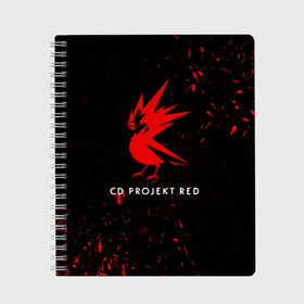 Тетрадь с принтом CD RPOJECT RED в Кировске, 100% бумага | 48 листов, плотность листов — 60 г/м2, плотность картонной обложки — 250 г/м2. Листы скреплены сбоку удобной пружинной спиралью. Уголки страниц и обложки скругленные. Цвет линий — светло-серый
 | 2019 | cd project red | cyberpunk 2077 | future | hack | night city | samurai | sci fi | андроиды | безумие | будущее | киберпанк 2077 | логотип | роботы | самураи | фантастика | цифры