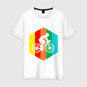 Мужская футболка хлопок с принтом Велосипедист в Кировске, 100% хлопок | прямой крой, круглый вырез горловины, длина до линии бедер, слегка спущенное плечо. | Тематика изображения на принте: 
