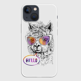 Чехол для iPhone 13 mini с принтом Лама в Кировске,  |  | alpaca | animal | beautiful | cute | drawing | graphics | head | hello | hipster | inscription | llama | rainbow | shaggy | альпака | голова | графика | животное | красивая | лама | милая | надпись | очки | привет | радуга | рисунок |