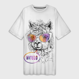 Платье-футболка 3D с принтом Лама в Кировске,  |  | alpaca | animal | beautiful | cute | drawing | graphics | head | hello | hipster | inscription | llama | rainbow | shaggy | альпака | голова | графика | животное | красивая | лама | милая | надпись | очки | привет | радуга | рисунок |