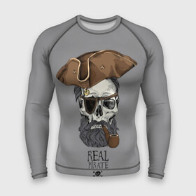 Мужской рашгард 3D с принтом Real pirate в Кировске,  |  | beard | bones | crossed | drawing | font | funny | graphics | hat | inscription | mustache | one eyed | pipe | pirate | real | roger | skull | smoking | борода | весёлый | графика | кости | кури | надпись | одноглазый | перекрещенные | пират | реальный | 