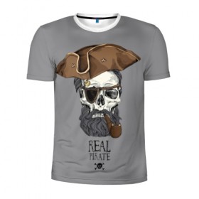 Мужская футболка 3D спортивная с принтом Real pirate в Кировске, 100% полиэстер с улучшенными характеристиками | приталенный силуэт, круглая горловина, широкие плечи, сужается к линии бедра | Тематика изображения на принте: beard | bones | crossed | drawing | font | funny | graphics | hat | inscription | mustache | one eyed | pipe | pirate | real | roger | skull | smoking | борода | весёлый | графика | кости | кури | надпись | одноглазый | перекрещенные | пират | реальный | 