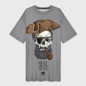 Платье-футболка 3D с принтом Real pirate в Кировске,  |  | beard | bones | crossed | drawing | font | funny | graphics | hat | inscription | mustache | one eyed | pipe | pirate | real | roger | skull | smoking | борода | весёлый | графика | кости | кури | надпись | одноглазый | перекрещенные | пират | реальный | 