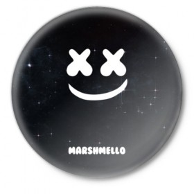 Значок с принтом Marshmello Cosmos в Кировске,  металл | круглая форма, металлическая застежка в виде булавки | Тематика изображения на принте: dj | marshmello | usa | америка | клубная музыка | мармело | маршмелло | маршмеллоу | музыка | музыкант