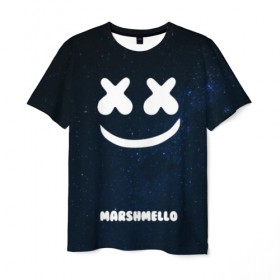 Мужская футболка 3D с принтом Marshmello Cosmos в Кировске, 100% полиэфир | прямой крой, круглый вырез горловины, длина до линии бедер | Тематика изображения на принте: dj | marshmello | usa | америка | клубная музыка | космос | мармело | маршмелло | маршмеллоу | музыка | музыкант | небо