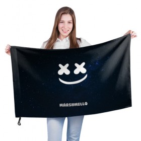 Флаг 3D с принтом Marshmello Cosmos в Кировске, 100% полиэстер | плотность ткани — 95 г/м2, размер — 67 х 109 см. Принт наносится с одной стороны | dj | marshmello | usa | америка | клубная музыка | космос | мармело | маршмелло | маршмеллоу | музыка | музыкант | небо