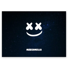 Поздравительная открытка с принтом Marshmello Cosmos в Кировске, 100% бумага | плотность бумаги 280 г/м2, матовая, на обратной стороне линовка и место для марки
 | Тематика изображения на принте: dj | marshmello | usa | америка | клубная музыка | космос | мармело | маршмелло | маршмеллоу | музыка | музыкант | небо