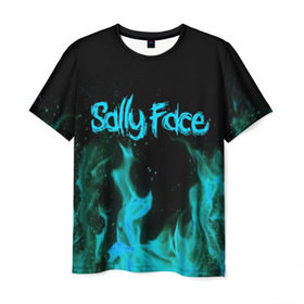 Мужская футболка 3D с принтом SALLY FACE FIRE в Кировске, 100% полиэфир | прямой крой, круглый вырез горловины, длина до линии бедер | Тематика изображения на принте: face | fire | game | horror | larry | sally | sally face | sanity s fall | игра | ларри | мальчик с протезом | огонь | салли | салли фейс | ужасы