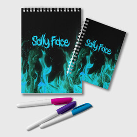 Блокнот с принтом SALLY FACE FIRE в Кировске, 100% бумага | 48 листов, плотность листов — 60 г/м2, плотность картонной обложки — 250 г/м2. Листы скреплены удобной пружинной спиралью. Цвет линий — светло-серый
 | Тематика изображения на принте: face | fire | game | horror | larry | sally | sally face | sanity s fall | игра | ларри | мальчик с протезом | огонь | салли | салли фейс | ужасы