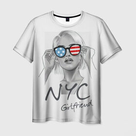 Мужская футболка 3D с принтом NYC girlfriend в Кировске, 100% полиэфир | прямой крой, круглый вырез горловины, длина до линии бедер | beautiful | blonde | city | flag | girl | girlfriend | new york | reflection | stars | stripes | usa | блондинка | город | девушка | звезды | красивая | нью йорк | отражение | очки | подруга | полосы | сша | флаг