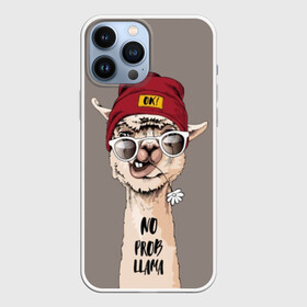 Чехол для iPhone 13 Pro Max с принтом llama в Кировске,  |  | animal | dude | flower | grimace | hat | head | hello | inscription | llama | long | neck | street | style | голова | гримаса | длинная | животное | лама | надпись | очки | привет | стиль | уличный | цветок | чувак | шапка | шея