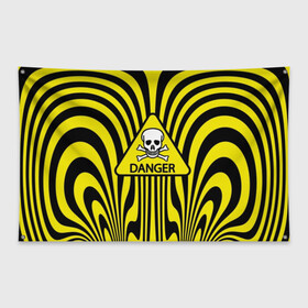Флаг-баннер с принтом Danger в Кировске, 100% полиэстер | размер 67 х 109 см, плотность ткани — 95 г/м2; по краям флага есть четыре люверса для крепления | danger | skull | triangle | wave | yellow | волна | желтый | опасность | треугольник | череп