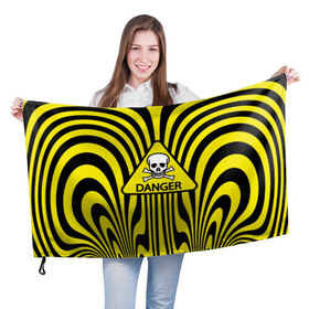 Флаг 3D с принтом Danger в Кировске, 100% полиэстер | плотность ткани — 95 г/м2, размер — 67 х 109 см. Принт наносится с одной стороны | danger | skull | triangle | wave | yellow | волна | желтый | опасность | треугольник | череп
